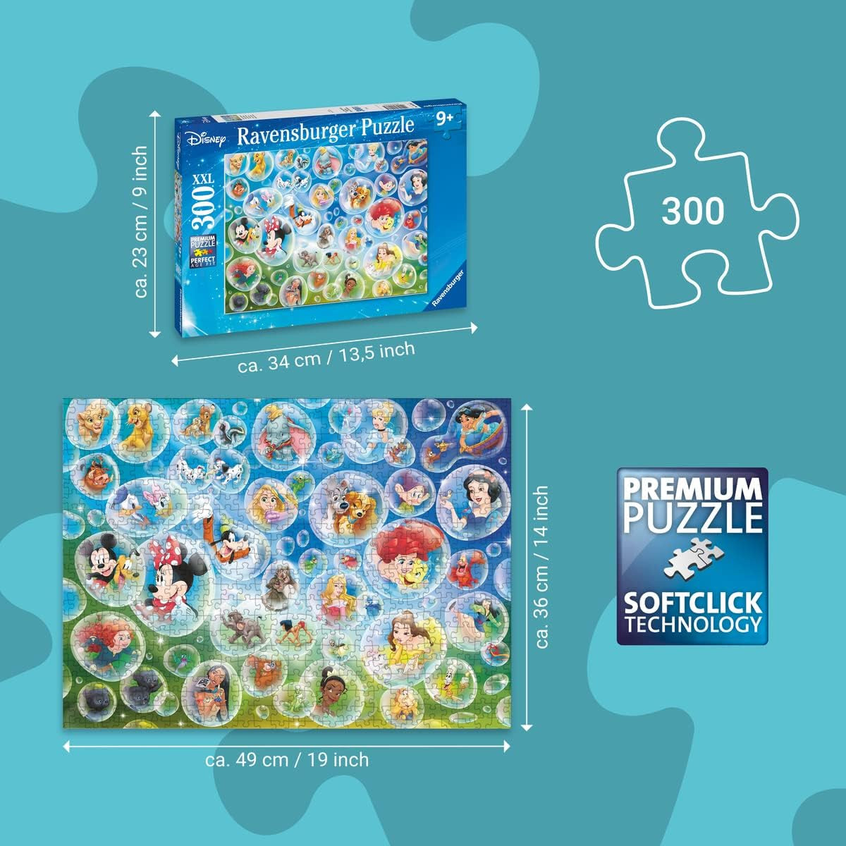Ravensburger Puzzle 80536 - Disney Mydlane Bańki, 300 elementów puzzle dla fanów Disneya od 9 lat Puzzle Naty Shop