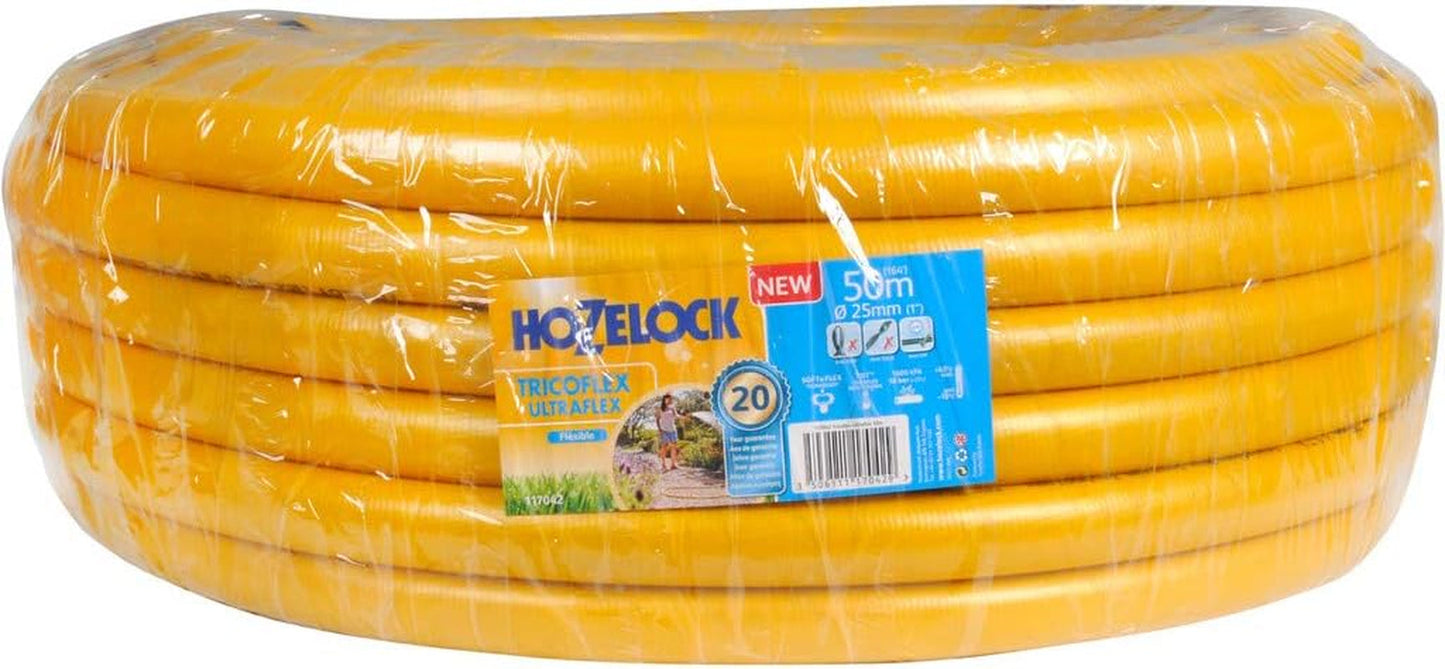 HOZELOCK - Wąż Tricoflex Ultraflex Ø 12,5 mm (1/2") 20 M: Elastyczny wąż ogrodowy, odporny na warunki atmosferyczne, skręcanie i zginanie, wykonany w 40% z PVC pochodzącego z recyklingu [117002], żółty