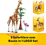 LEGO Creator 3w1 Animal Safari, kreatywny zestaw z figurkami zwierząt, 3 opcje budowania: zabawkowa żyrafa, gazela i lew, zabawkowe zwierzęta dla dziewcząt i chłopców, naturalny prezent dla dzieci w wieku od 9 lat 31150 Zestawy do budowania Beuche den LEGO-Store
