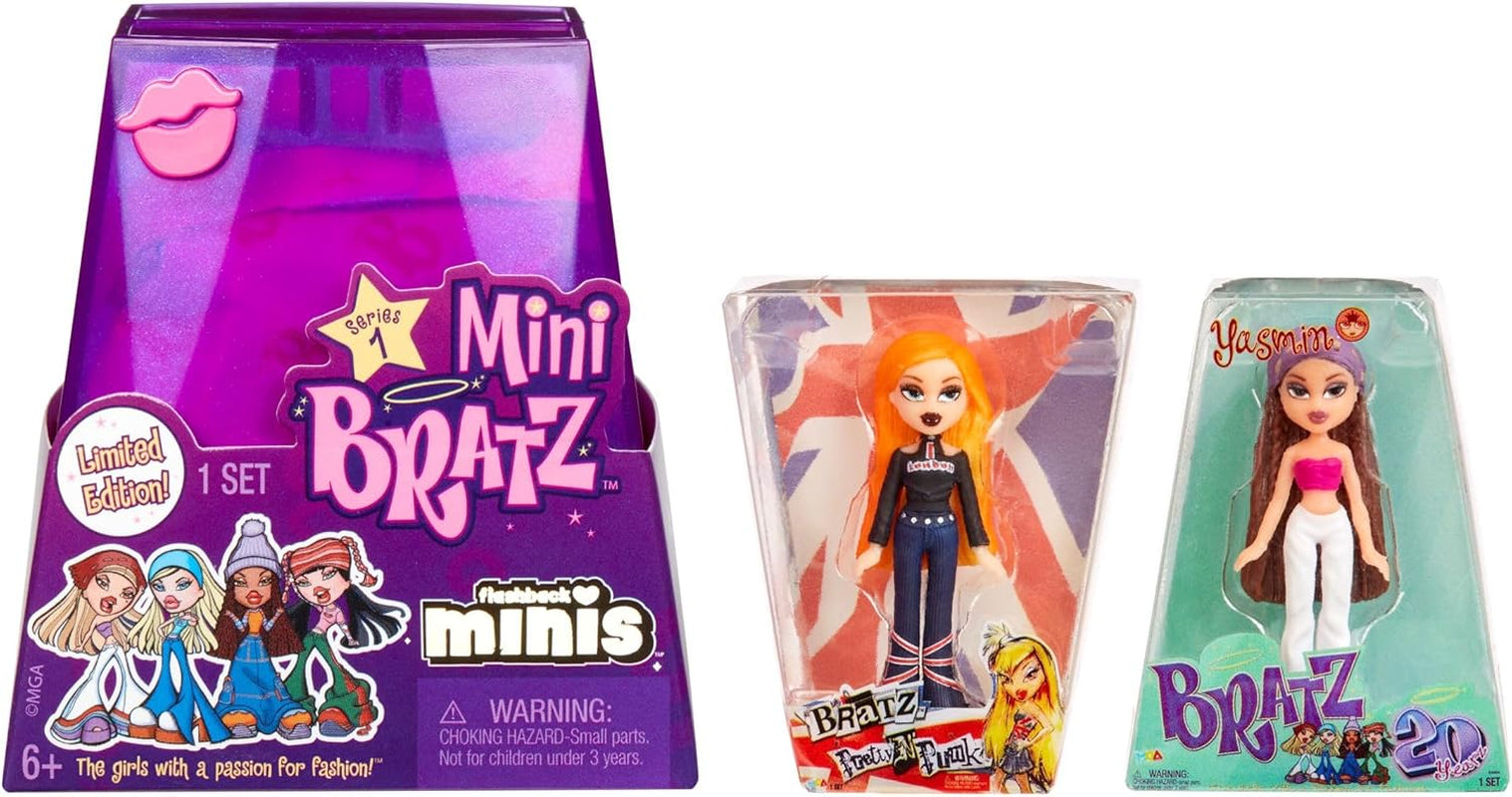 Lalki Bratz Miniverse MGA's Y2K Nostalgia Flashback Minis z limitowanej edycji - PAKIET NIESPODZIANKI - 2 mini lalki Bratz i gablota - świetny prezent dla dzieci i kolekcjonerów 6+