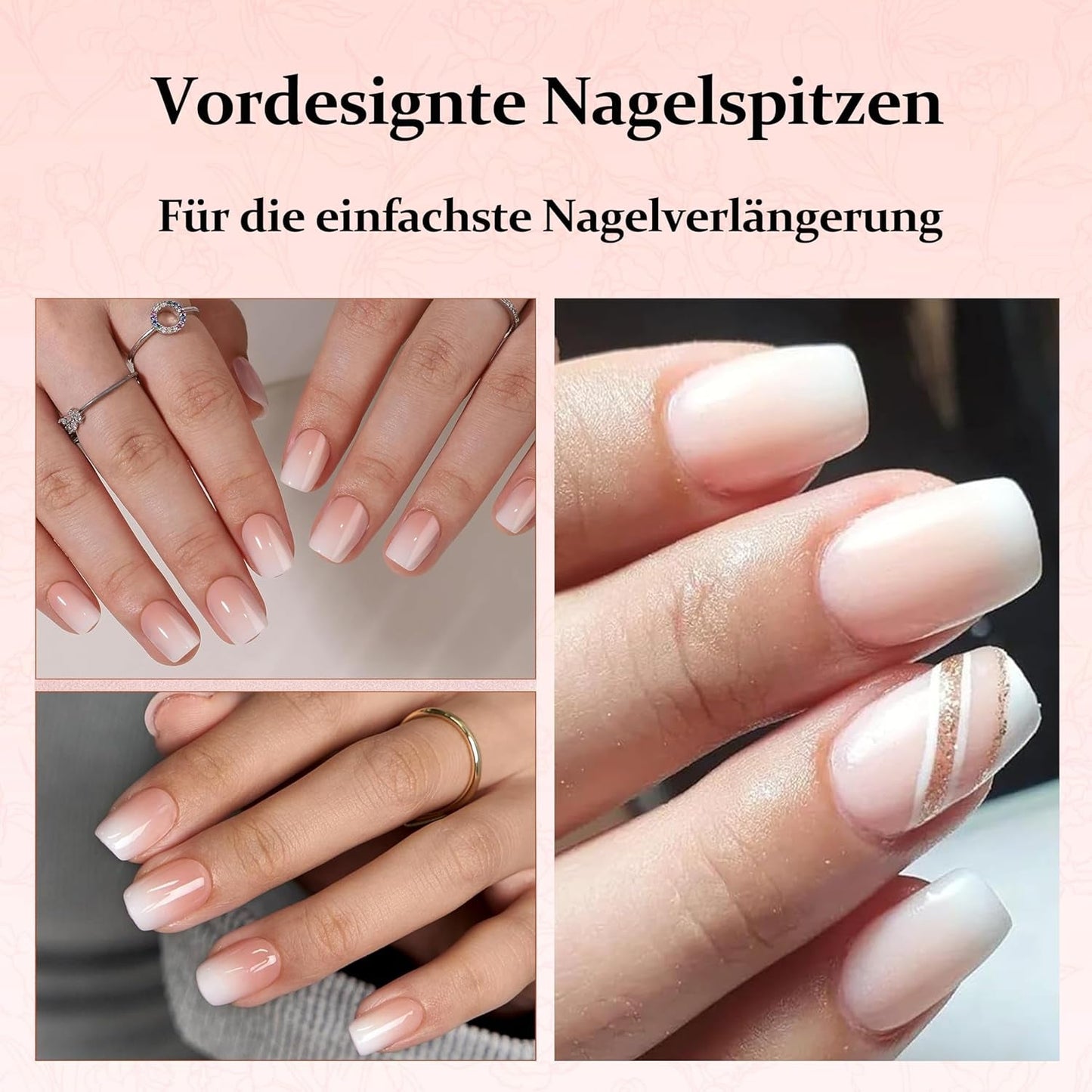 240 szt. Zestaw gradientowych kwadratowych paznokci, Nude White Gradientowe sztuczne paznokcie na klej do długopisu olejnego, Średni Ombre Naturalne sztuczne paznokcie dla kobiet DIY (Nude Square)