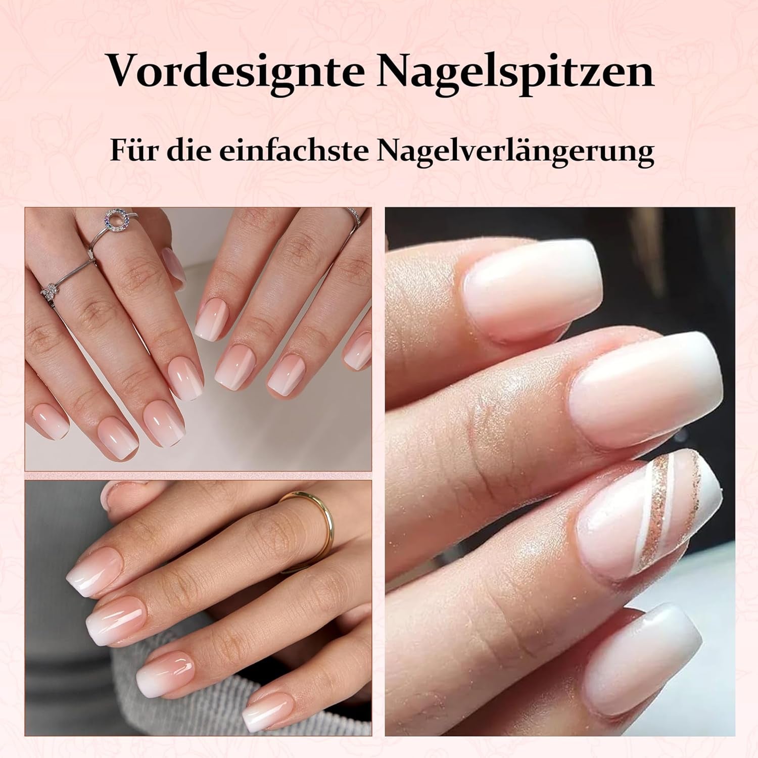 240 szt. Zestaw gradientowych kwadratowych paznokci, Nude White Gradientowe sztuczne paznokcie na klej do długopisu olejnego, Średni Ombre Naturalne sztuczne paznokcie dla kobiet DIY (Nude Square)