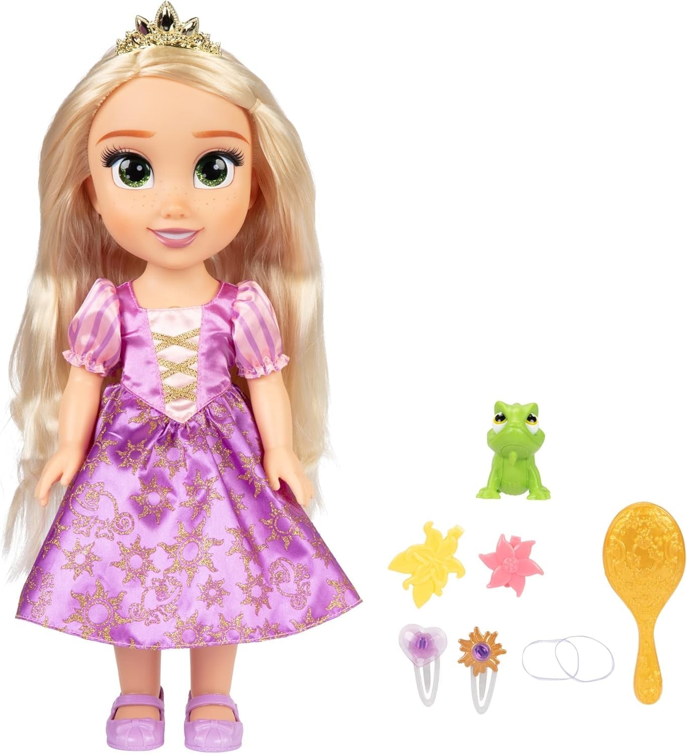 Śpiewająca lalka Disney Princess Roszpunka 35 cm, śpiewa „Widzę światło”, zawiera akcesoria zapewniające więcej zabawy, idealna dla dziewczynek w wieku 3 lat i więcej, fioletowa