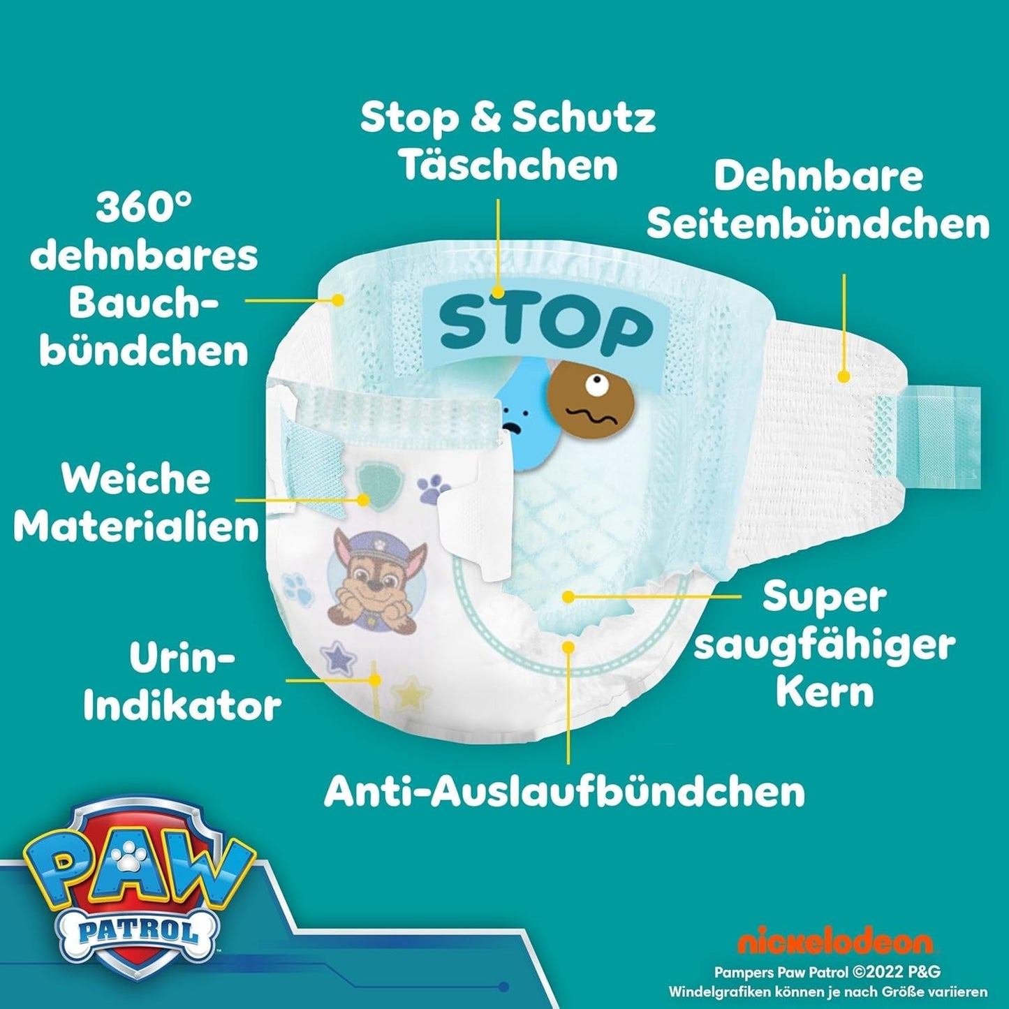 Pieluszki Pampers Baby-Dry Puppy Patrol Edition, rozmiar 6, 164 pieluszki, 13 kg - 18 kg, do 100% ochrony przed wyciekami i komfortu przez całą noc