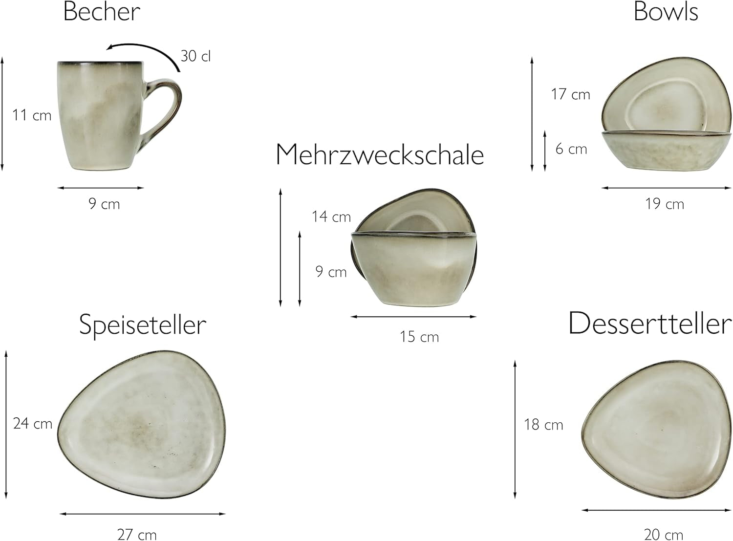 CreaTable, 23769, seria CLOUDY, piaskowy, 10-częściowy zestaw naczyń obiadowych, usługa łączenia porcelany, można myć w zmywarce i używać w kuchence mikrofalowej, produkcja wysokiej jakości