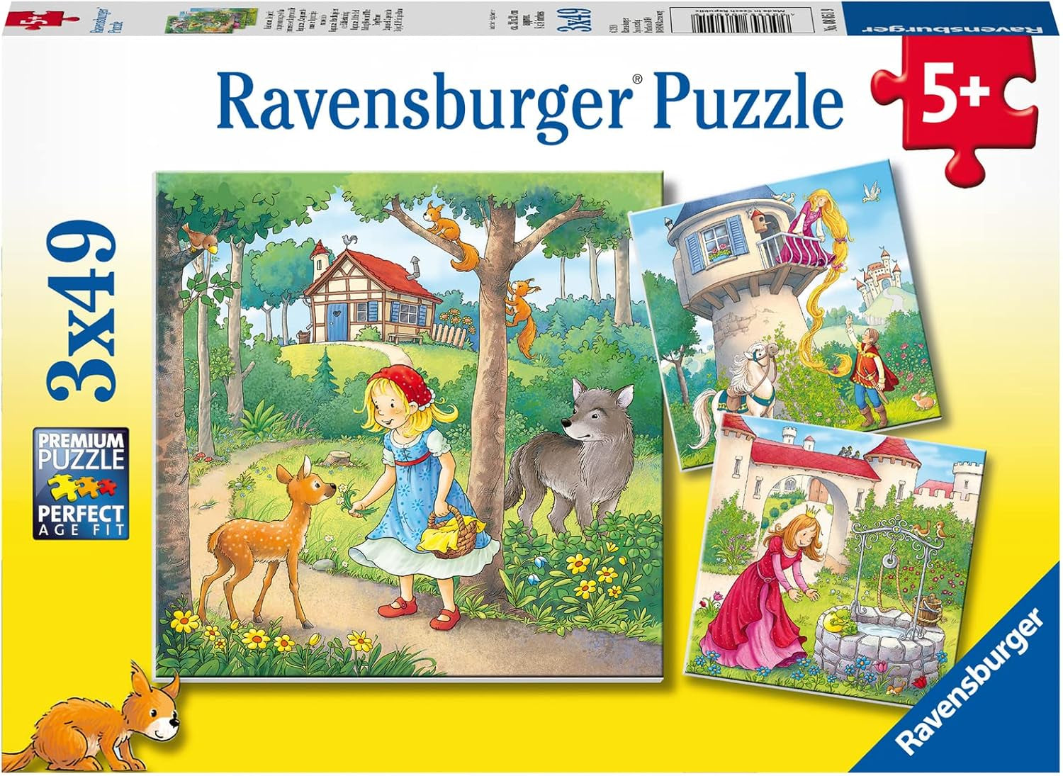 Ravensburger Puzzle dla dzieci - 08051 Roszpunka, Czerwony Kapturek i Żabi Król - 3X49 elementów Puzzle dla dzieci 5+ 3X49 elementów Puzzle Naty Shop Domyślny tytuł