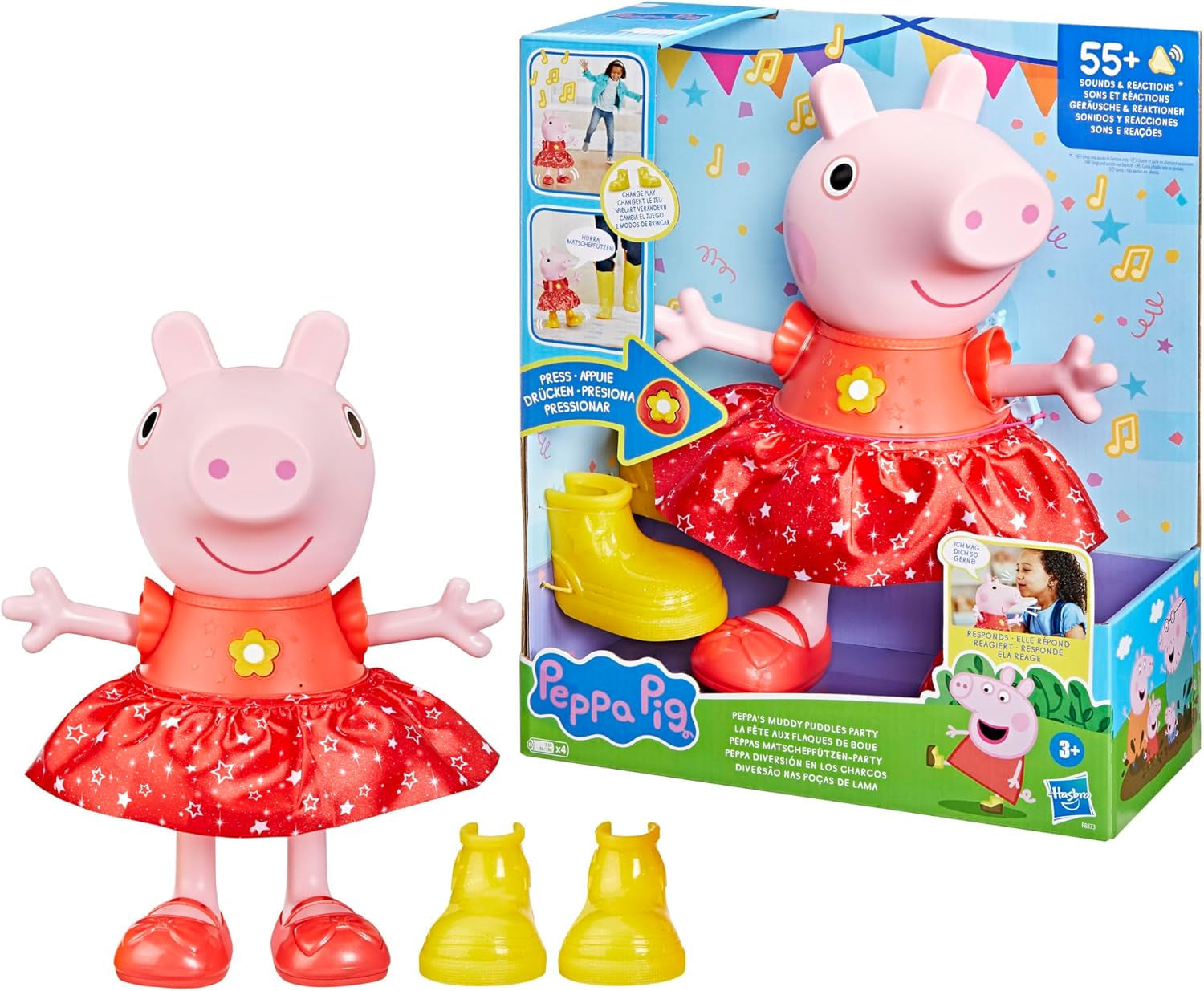 Świnka Peppa Lalka Peppy z błotnistą kałużą - wersja niemiecka, różowe lub różowe lalki Naty Shop