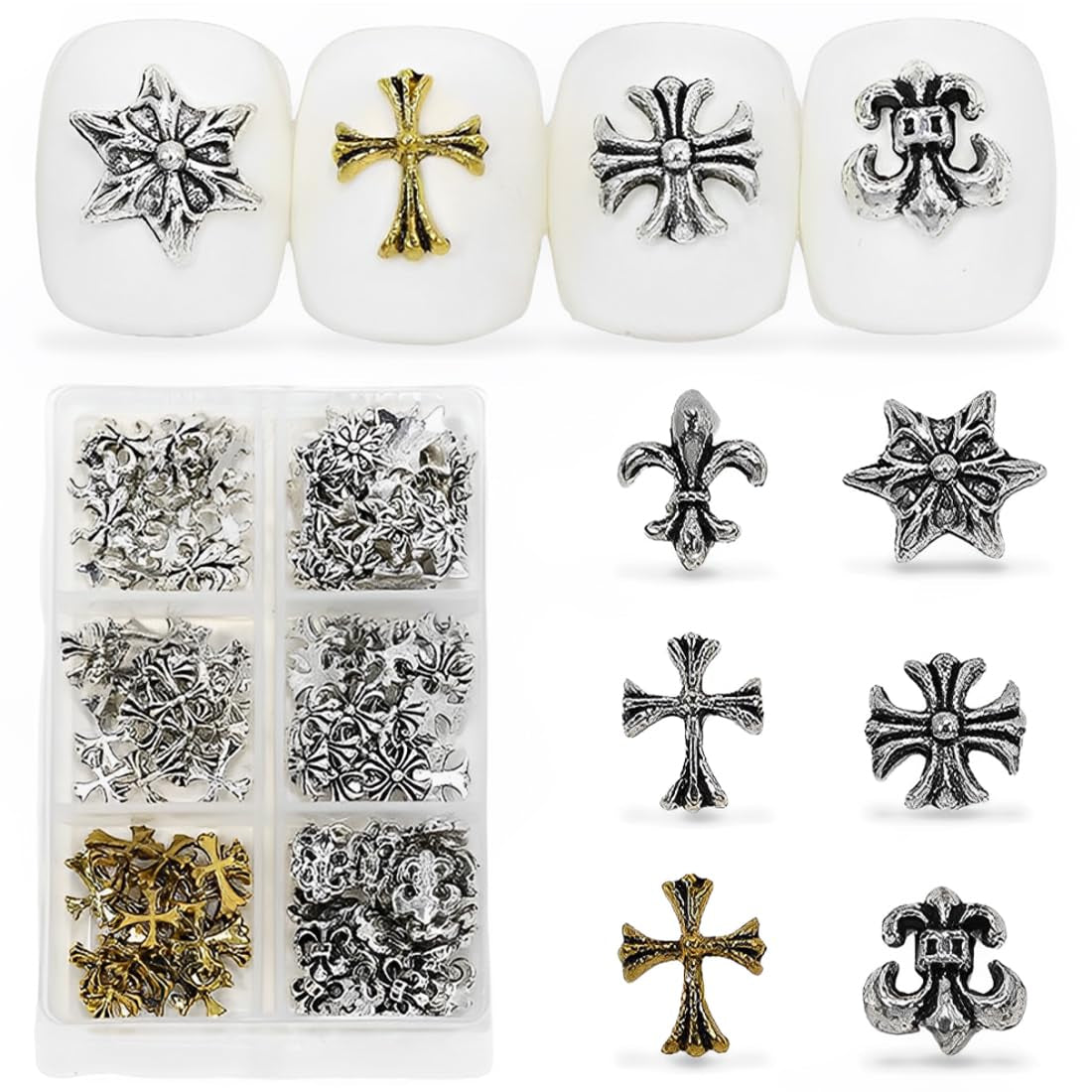Mini Metall Nieten Punk Charms do paznokci Złoto Silber Strasssteine ​​​​Nägel Charm Kolce Kegla Nagelschmuck Glitzersteine ​​​​Szpilki do zdobienia paznokci Nagel Steine ​​Legierung Nagelanhänger Cyrkonie Nageldesign Zubehör