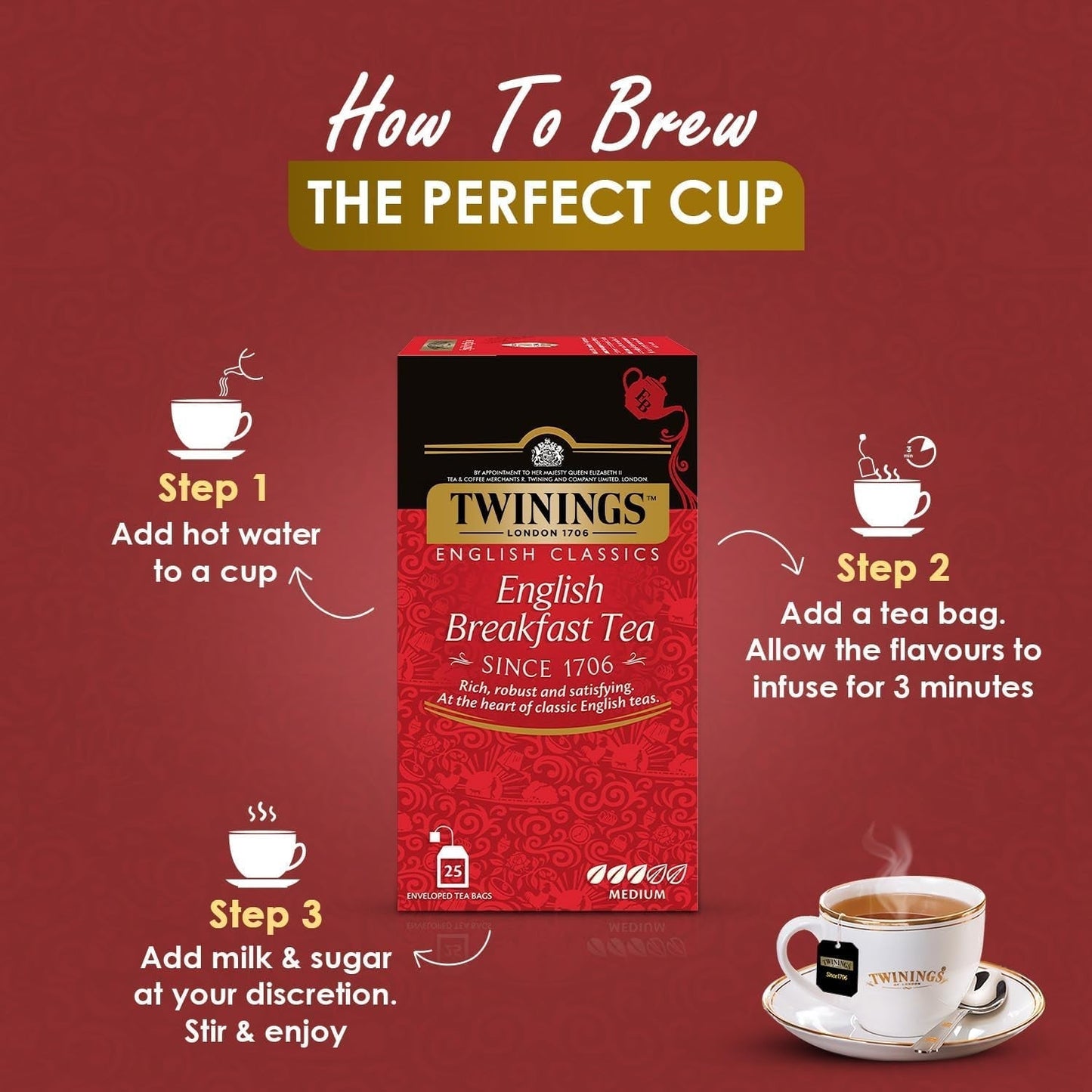 Twinings English Breakfast Black Tea 50g, 25 torebek, pełna, okrągła i mocna herbata czarna, pochodząca z najlepszych plantacji herbaty na Sri Lance i w Indiach. Herbata czarna Opakowanie 1 szt. (1 x 50 g)