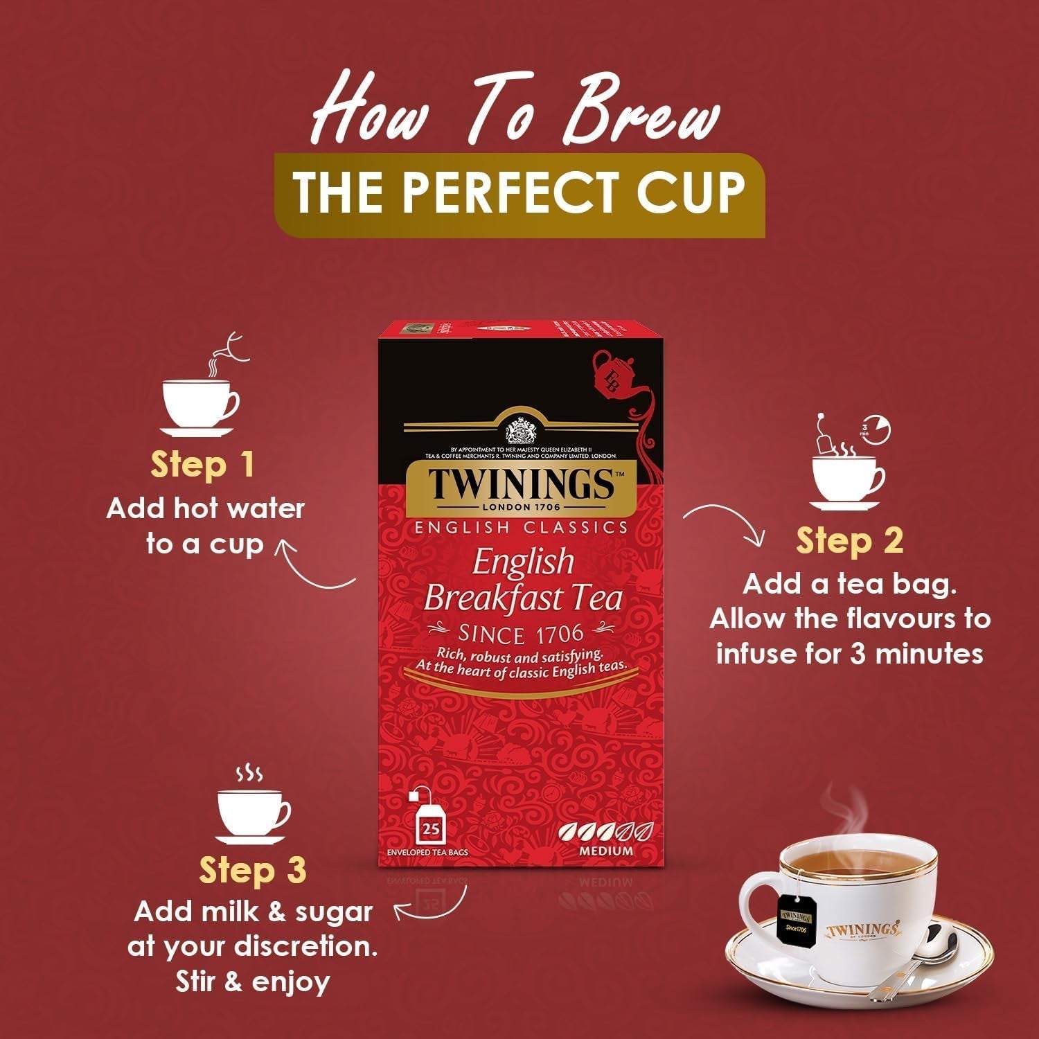 Twinings English Breakfast Black Tea 50g, 25 torebek, pełna, okrągła i mocna herbata czarna, pochodząca z najlepszych plantacji herbaty na Sri Lance i w Indiach. Herbata czarna Opakowanie 1 szt. (1 x 50 g)