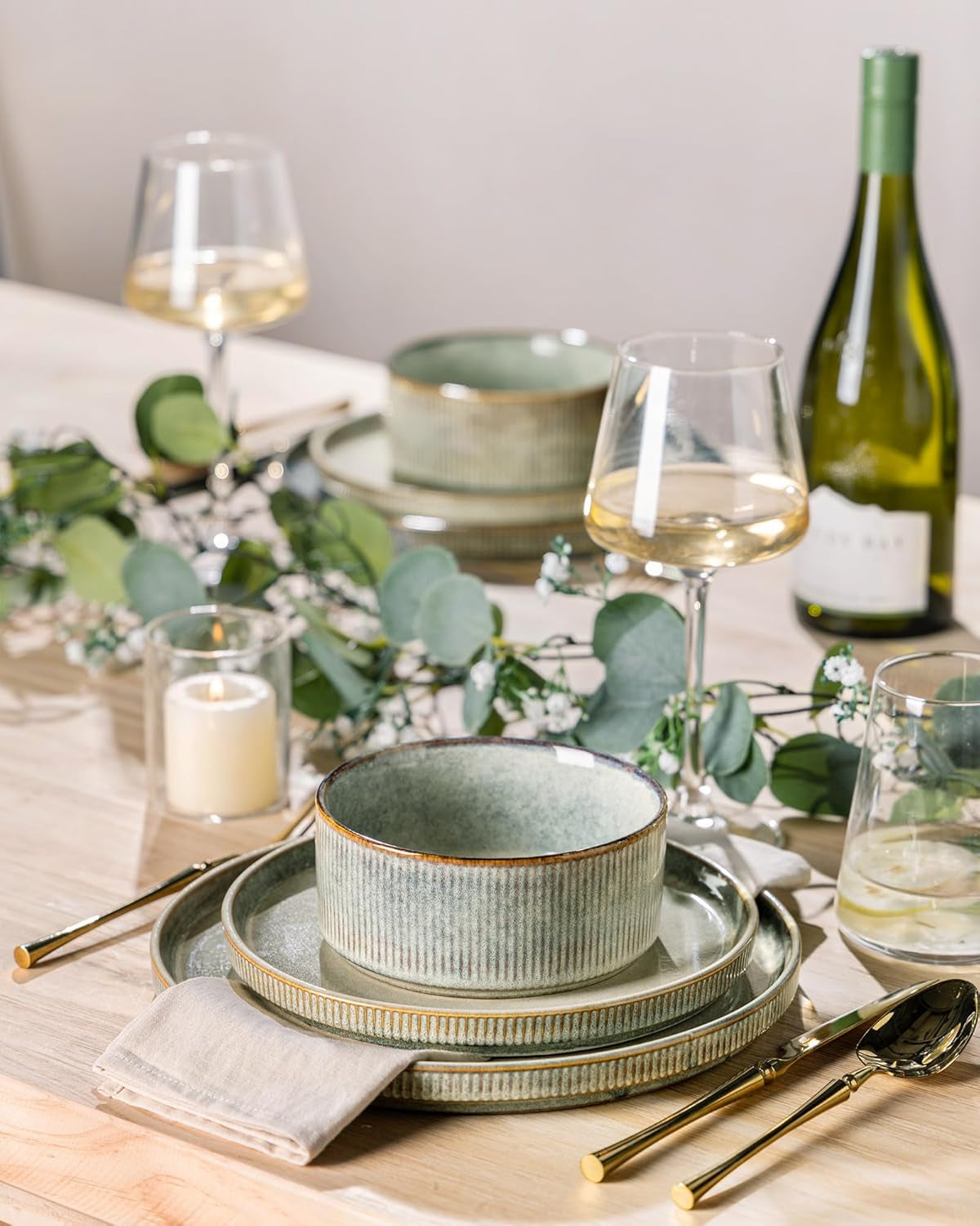 GBhome Ceramiczny zestaw obiadowy dla 6 osób 18 sztuk Reaktywna glazura Ręcznie wykonany zestaw naczyń porcelanowych Zestaw misek i talerzy można myć w kuchence mikrofalowej i zmywarce