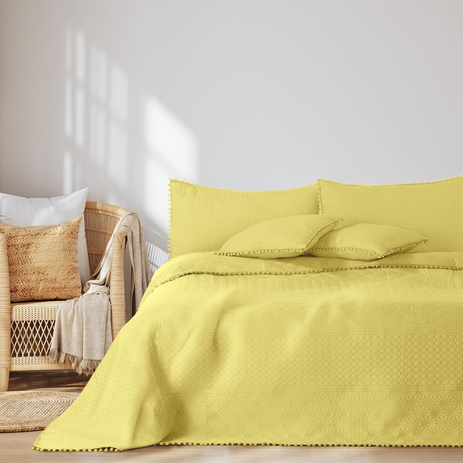Ameliahome Narzuta z pomponami 220X240 cm Narzuta dwustronna Pikowanie ultradźwiękowe Poliester Meadore Szary Łóżka i koce Besuche den AmeliaHome-Store Meadore żółty 220X240 cm