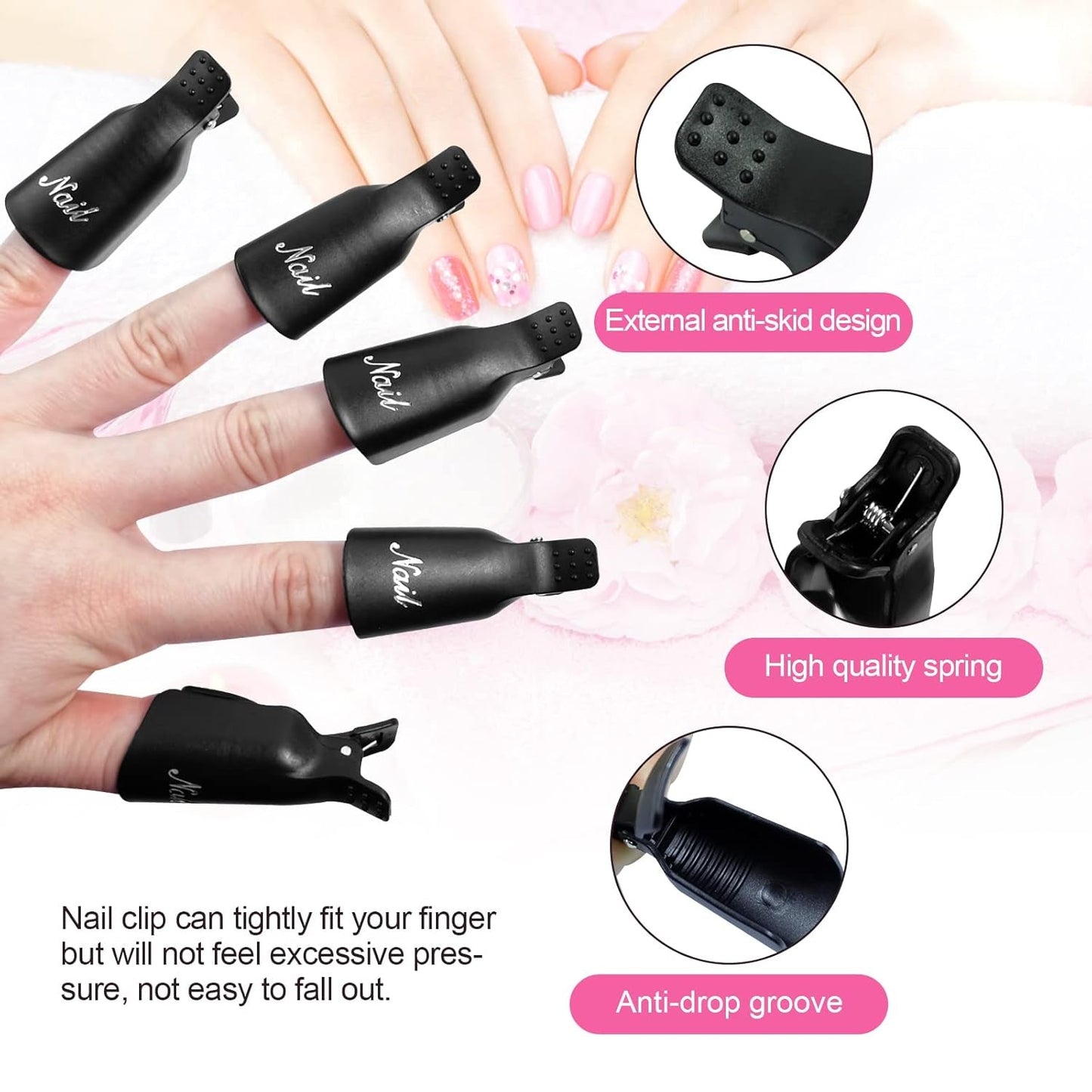 Klipsy Hanyousheng Nagellackentferner, klipsy Nagel, 10 klipsów Stück Schwarz Nagelclips, Nagel Klammer, czapki żelowe Nails Art, czapki z klipsem Soak off Żel UV Poliermittel Entferner Wrap Nail Tool