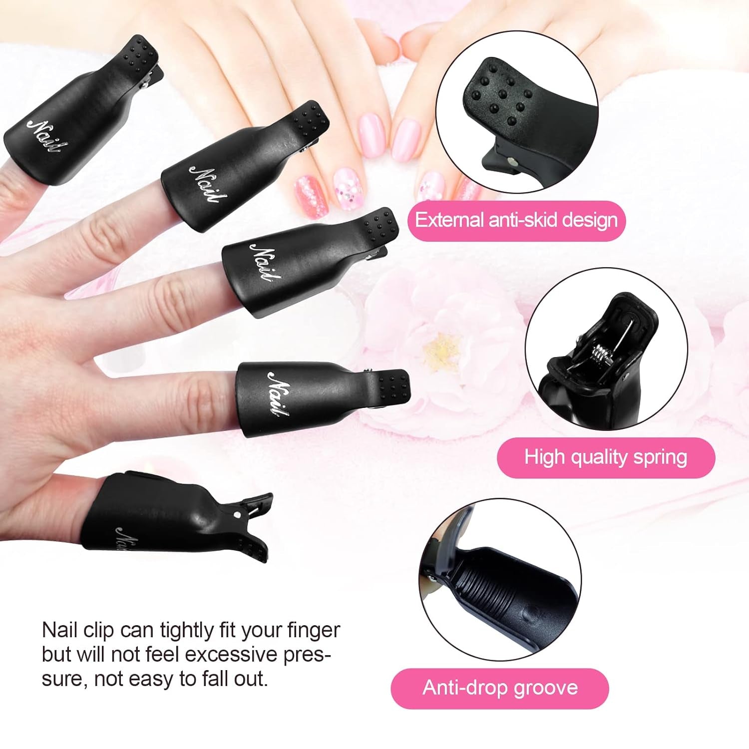 Klipsy Hanyousheng Nagellackentferner, klipsy Nagel, 10 klipsów Stück Schwarz Nagelclips, Nagel Klammer, czapki żelowe Nails Art, czapki z klipsem Soak off Żel UV Poliermittel Entferner Wrap Nail Tool