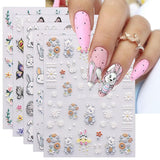 JMEOWIO 6 Blatt 3D Nagelsticker Ostern Nail Art Naklejka Selbstklebend Nagelaufkleber 5D Stereoskopisch Süßer Hase Ei Dekoration Nageldesign Zubehör
