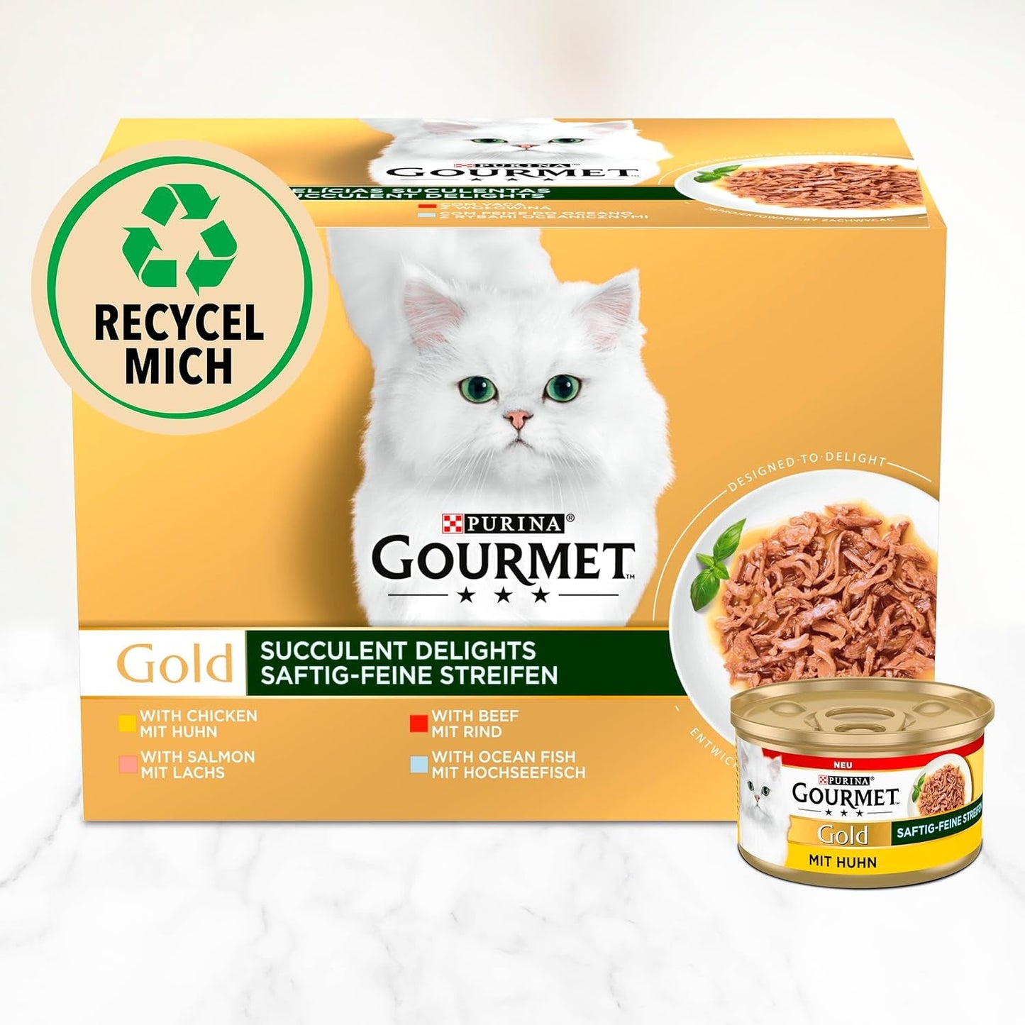 Gourmet Gold Soczyste cienkie paski, mokra karma dla kotów z kurczakiem, opakowanie 12 szt. (12 x 85 g)