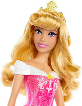 Mattel DISNEY Princess Aurora - lalka w typowym stroju, odpinane buty i tiara, błyszczący top i odpinana wzorzysta spódnica, długie włosy do układania, HLW09 Naty Shop Dolls