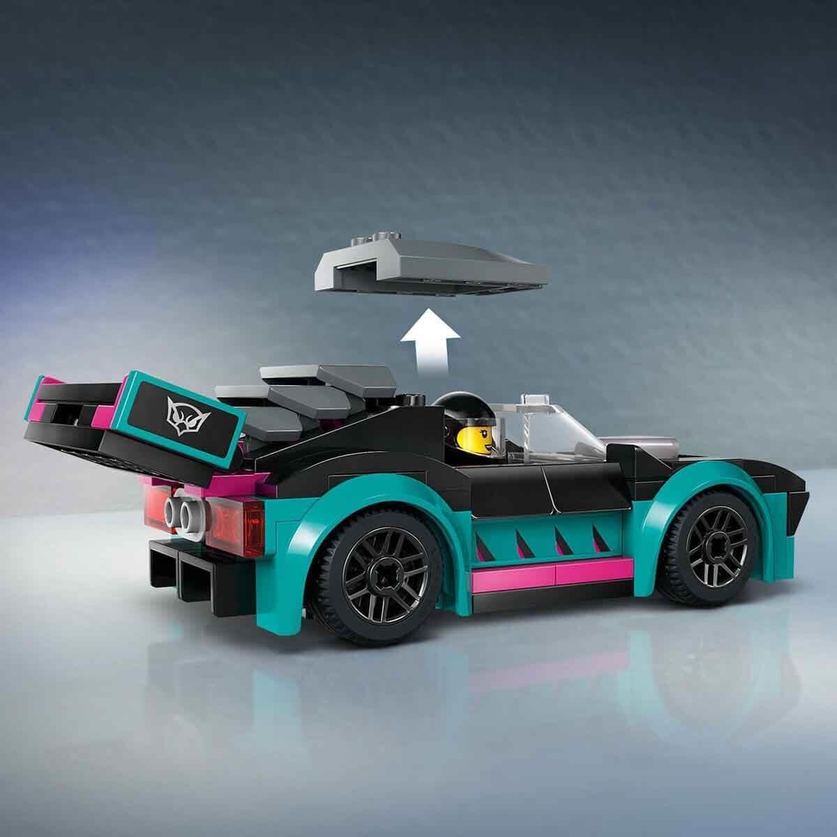 LEGO City Transporter samochodów z samochodem wyścigowym, zabawkową ciężarówką z regulowaną rampą załadunkową i samochodem wyścigowym, zestaw do budowania zawierający 2 minifigurki, kierowcę wyścigowego i kierowcę ciężarówki, dla dzieci od 6 lat 60406 Zestawy do budowania Besuche den LEGO-Store