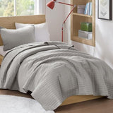 Zestaw kołder Comfort Spaces Kienna, luksusowe podwójne szwy, koc letni, lekki, miękki, pościel przez cały rok, dopasowana poszewka na poduszkę, biały, koc na łóżko king size (264,2 x 228,6 cm), kołdry i kołdry Naty Shop szare Twin/Twin Xl (66 "X 90")