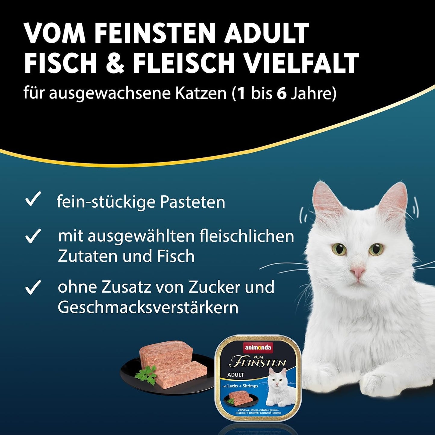 animonda Vom Feinsten Adult Fish & Meat Variety (32 x 100 g), mokra karma dla dorosłych kotów, karma dla kotów bez zbóż i cukru, delikatne paszteciki w kawałkach