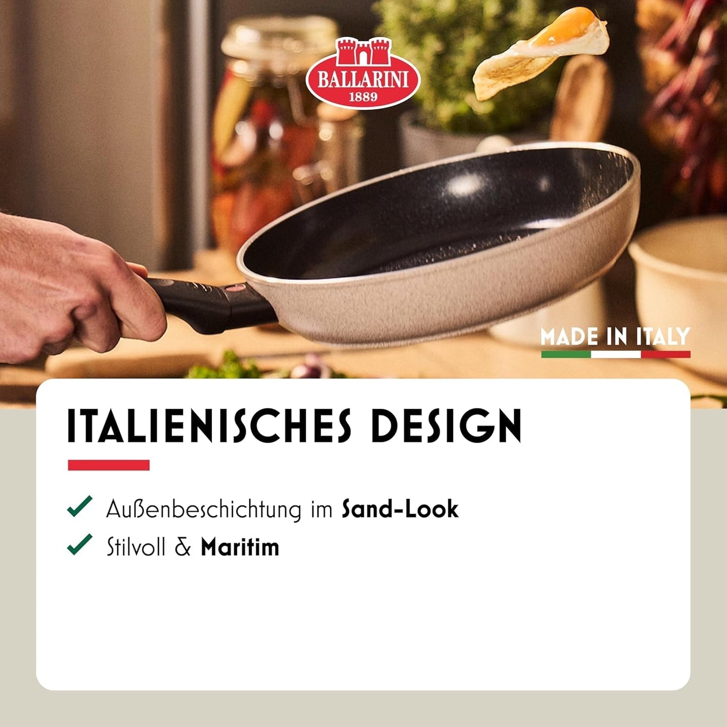Patelnia Ledro 24 cm, aluminiowa, nadaje się do indukcji, nieprzywierająca powłoka ceramiczna, Thermopoint, Made in Italy, beżowa Garnki i patelnie Naty Shop