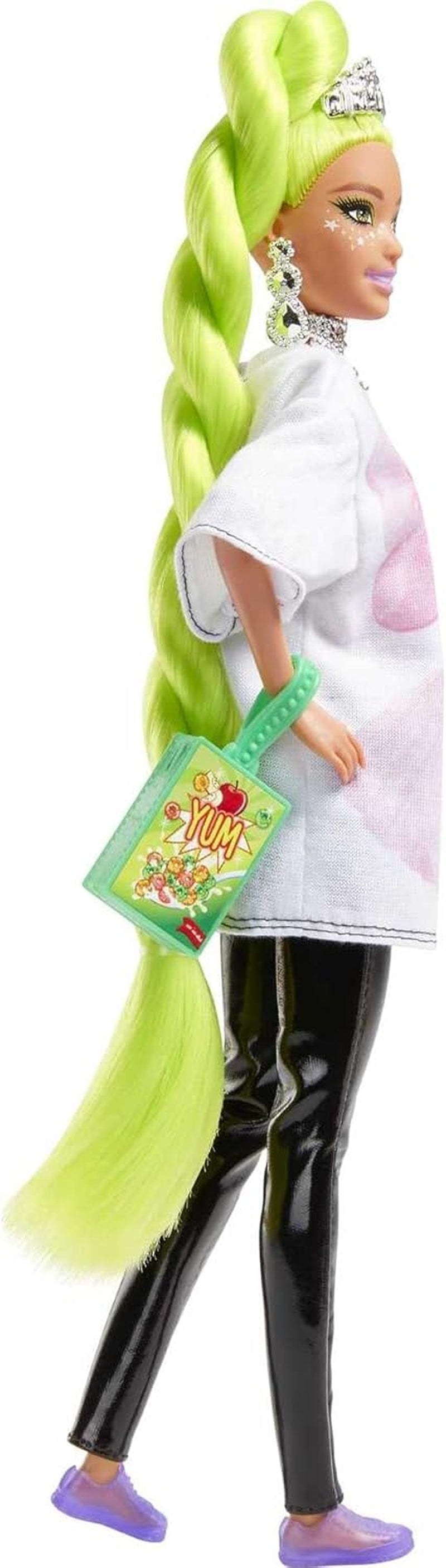 Barbie HDJ44 - Extra Puppe #11 w übergroßem T-shirt i legginsy z Haustier Papagei, dodatkowe langes neongrünes Haar & Zubehör, Elastic Gelenke, Spielzeug Geschenk für Kinder ab 3 Jahren