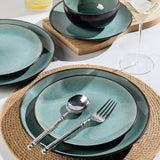 GBhome Zestaw porcelanowych naczyń obiadowych dla 4 osób 12-częściowy zestaw naczyń z glazurą reaktywną Ręcznie robiony zestaw misek i talerzy do kuchenki mikrofalowej i mycia w zmywarce Kolor benzyny GDW025WB-EU