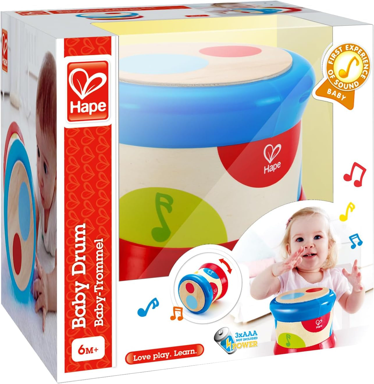 Hape Bębenek | Tocząca się zabawka muzyczna dla najmłodszych do nauki rytmu i różnych dźwięków, na baterie, od 6 miesiąca życia Baby Toys Naty Shop