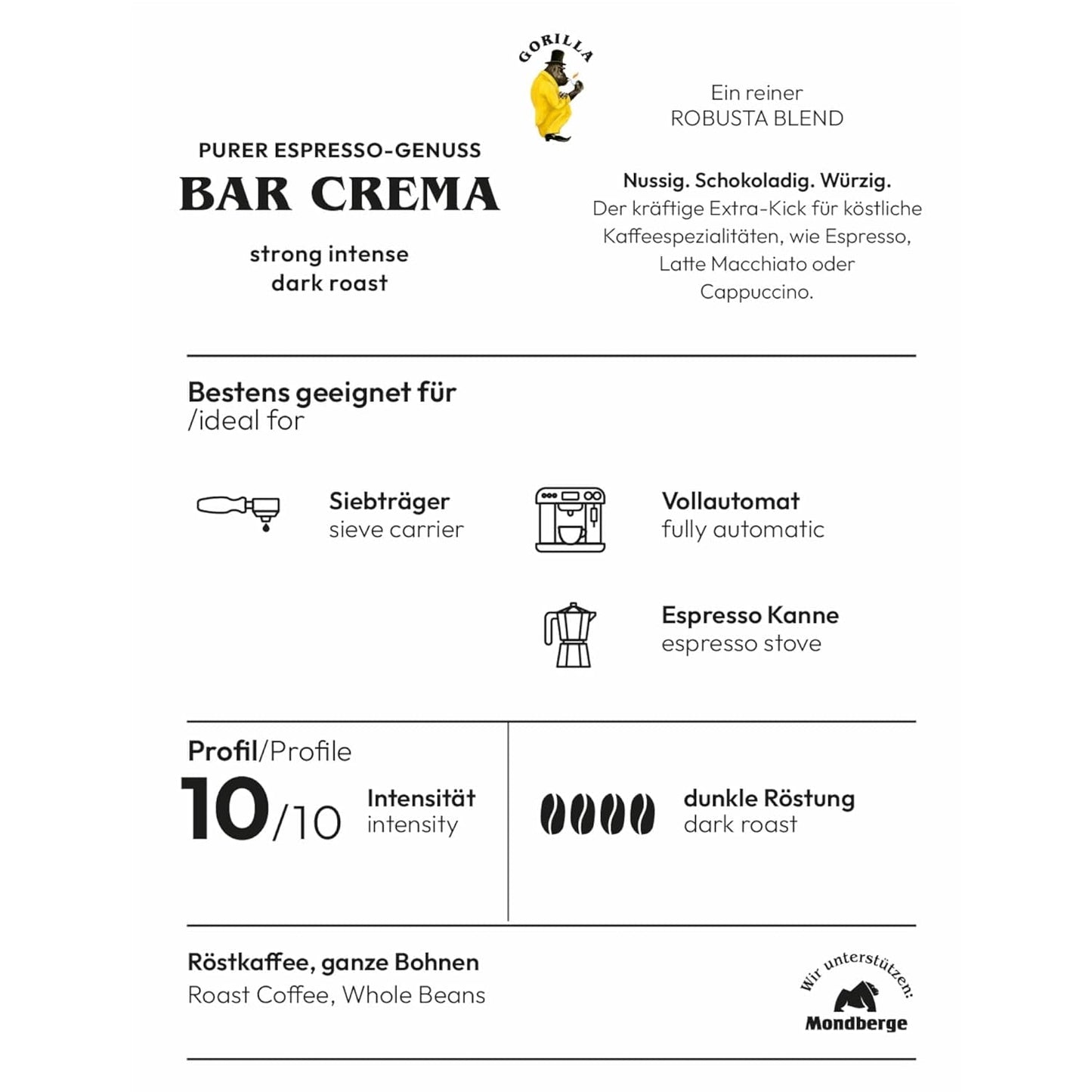 Gorilla Espresso Bar Crema kawa ziarnista - 12 opakowań po 1000g każde