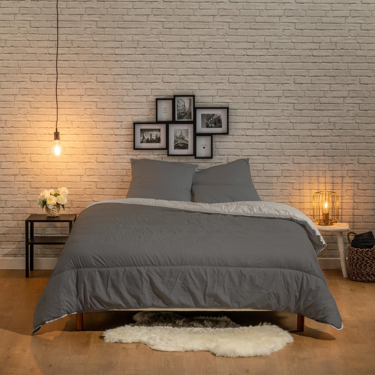 Dwustronna kołdra Bleu Câlin dla 2 osób, mikrofibra, bordowy/pieprzowy, 220X240 cm Kołdry i kołdry Naty Shop Grafit/glina ogniotrwała 220 X 240 Cm