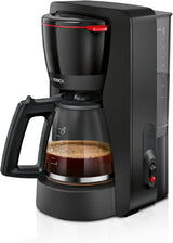 Bosch MyMoment TKA2M113 Ekspres do espresso z filtrem, szklana karafka 1,25 l, 10–15 filiżanek, funkcja utrzymywania ciepła przez 40 minut, system zapobiegający kapaniu, obrotowy uchwyt filtra, odłączany zbiornik na wodę, 1200 W, czarny matowy