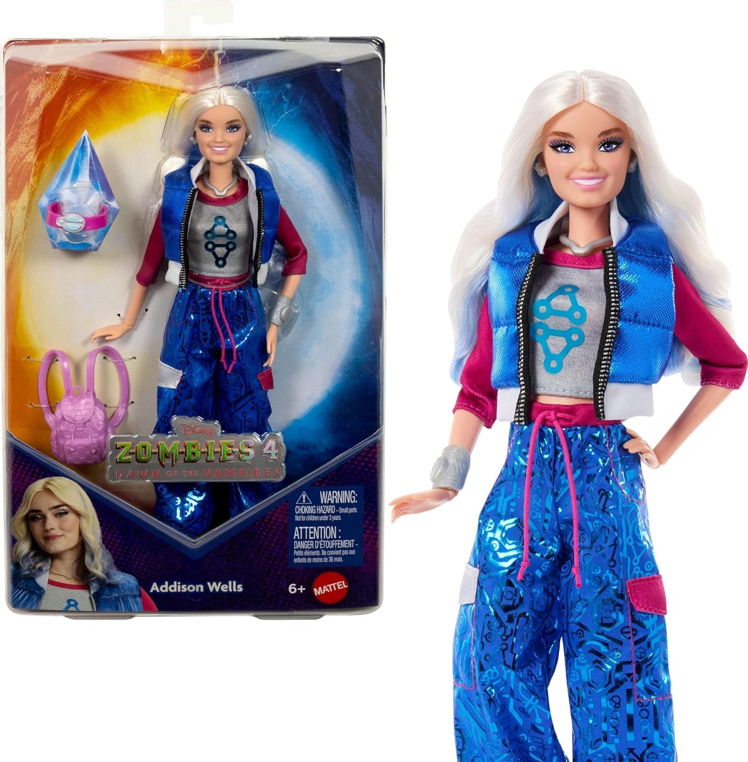 Mattel Disney Zombies 4: Świt wampirów Addison Wells Fashion Doll z odpinanym strojem i 6 akcesoriami inspirowanymi filmami, JFG32