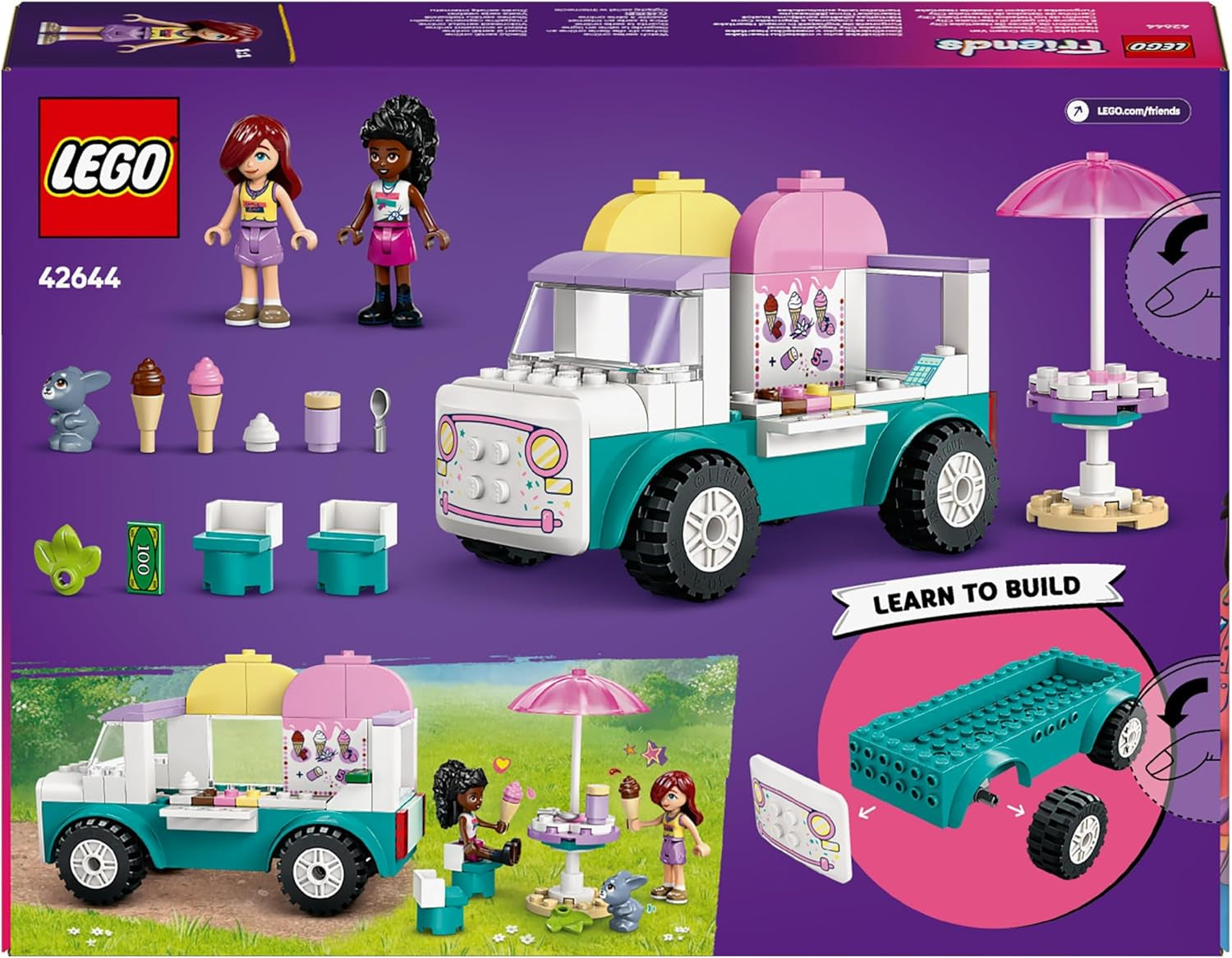 LEGO Friends Ciężarówka z lodami w Heartlake Zestaw do zabawy w udawanie 2 figurki i króliczek Zestaw do budowania 4-letnie dziewczynki Postać z minifigurką Zabawka do budowania 42644 Zestawy do budowania Besuche den LEGO-Store