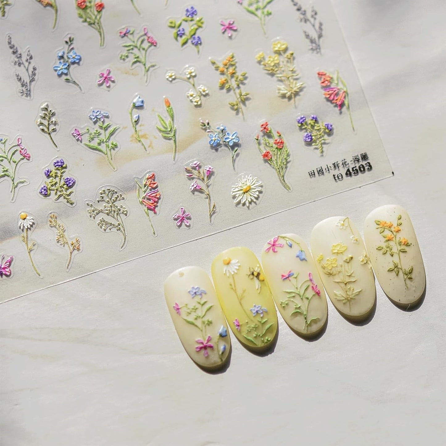 JMEOWIO 3D Nagelsticker Blumen Nail Art Naklejka Selbstklebend Nagelaufkleber 5D Stereoskopisch Frühling Sommer Blumen Dekoration Nageldesign Zubehör 1 Blatt
