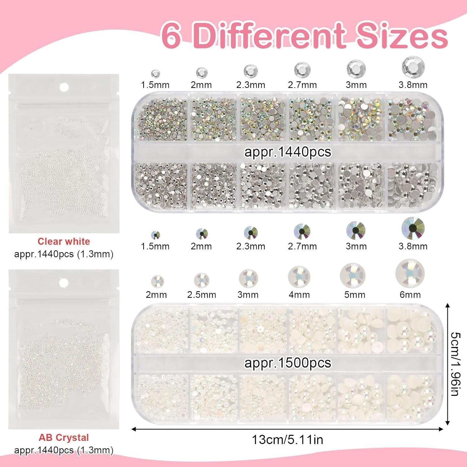 5820 Stück Strasssteine ​​​​Nägel, Glitzersteine ​​​​Nägel Und Halbrunde Perlen, AB Kristall Rhinestones, Flatback Nagel Steine ​​Mit Pinzette Und Stift Für Nagel/Diy (Mehrere Größen Und Farben)