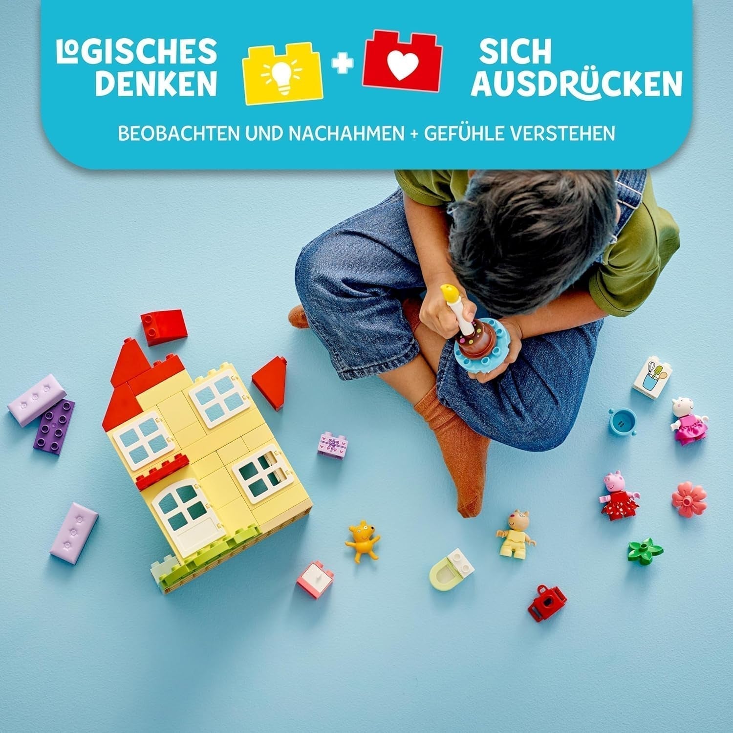 LEGO DUPLO Dom urodzinowy Peppy: kreatywna 3-figurkowa zabawka. Zbuduj i przebuduj zabawkowy dom dla 2-latków, chłopców i dziewcząt, rozwija zręczność 10433 Zestawy do budowania Besuche den LEGO-Store