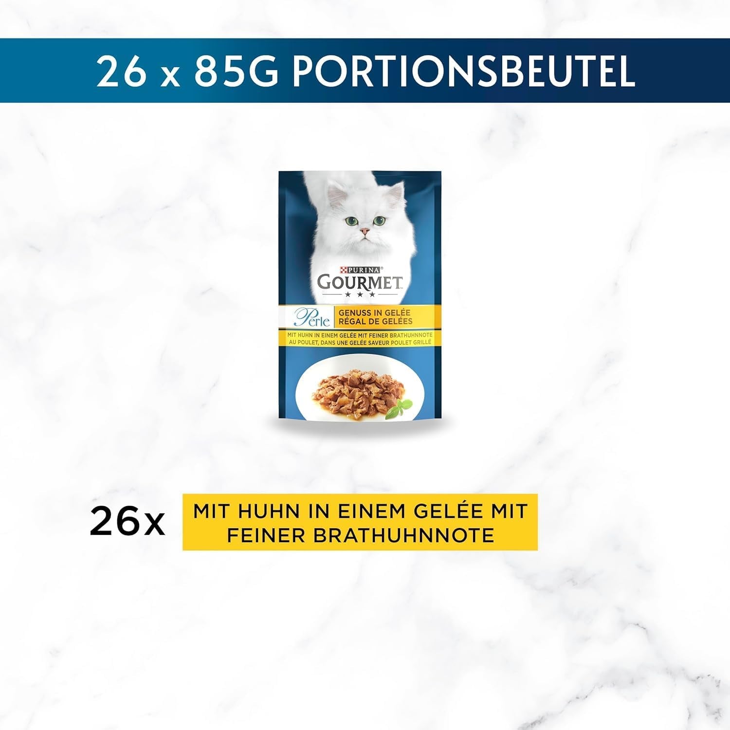 Gourmet Perle Delight in Jelly mokra karma dla kotów z kurczakiem i delikatnym smakiem pieczonego kurczaka, opakowanie 26 szt. (26 x 85 g)
