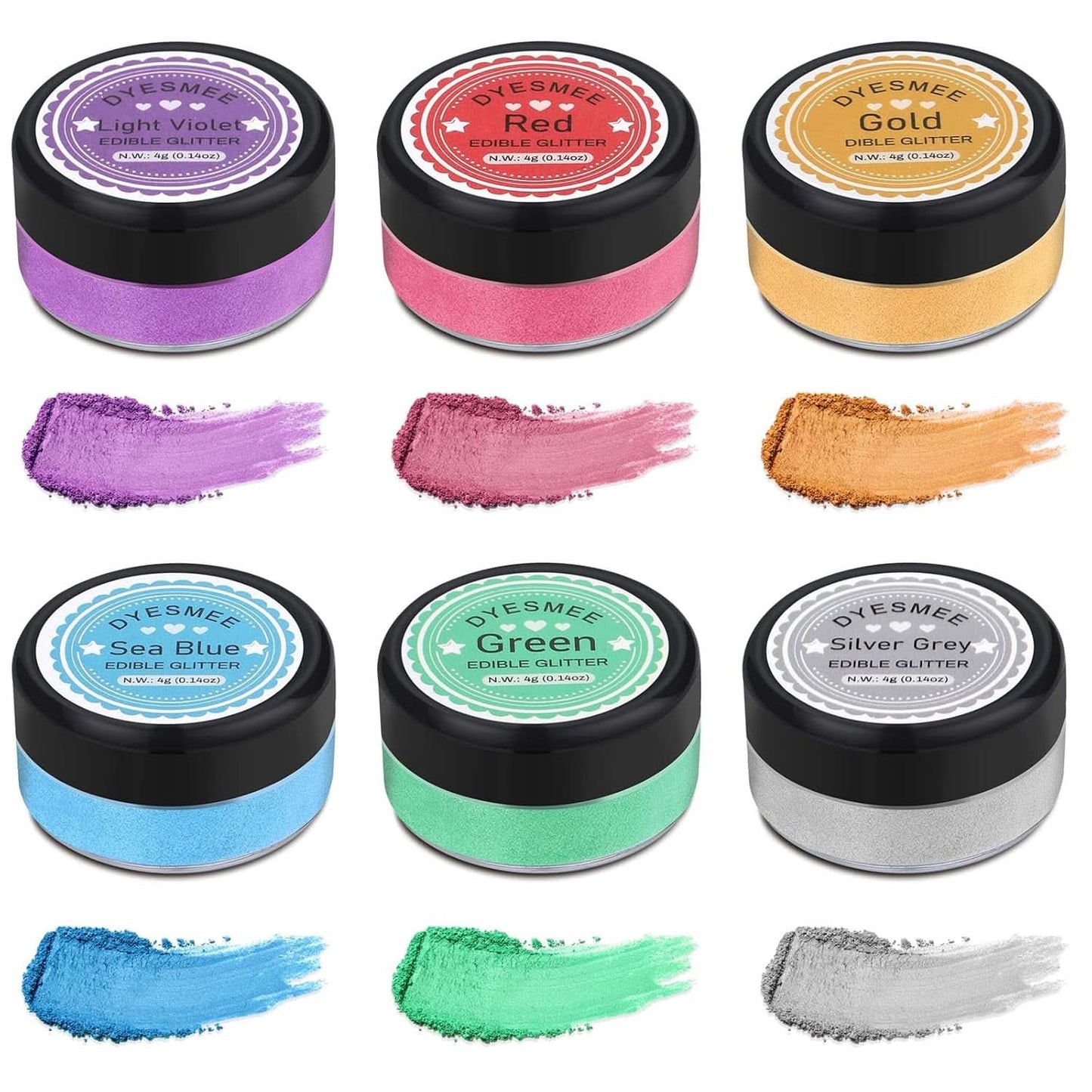 Brokat jadalny, Zestaw 4 lub 6 odcieni kolorów, 4 gramy na produkt Glitter Naty Sklep 6 kolorów