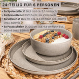 SĘNGER Glinka Kairska | 24-częściowy zestaw obiadowy, kamionkowy zestaw obiadowy na 6, 6 talerzy, 6 talerzy deserowych, 6 misek na makaron, 6 misek do serwowania, szary zestaw obiadowy | KOLEKCJA WARTOŚCIOWA
