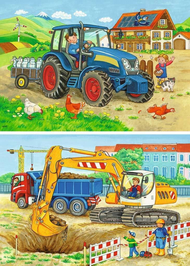 Ravensburger Puzzle dla dzieci - 07616 Plac budowy i gospodarstwo rolne - Puzzle dla dzieci od 3 lat, zawierające 2X12 elementów Puzzle Naty Shop