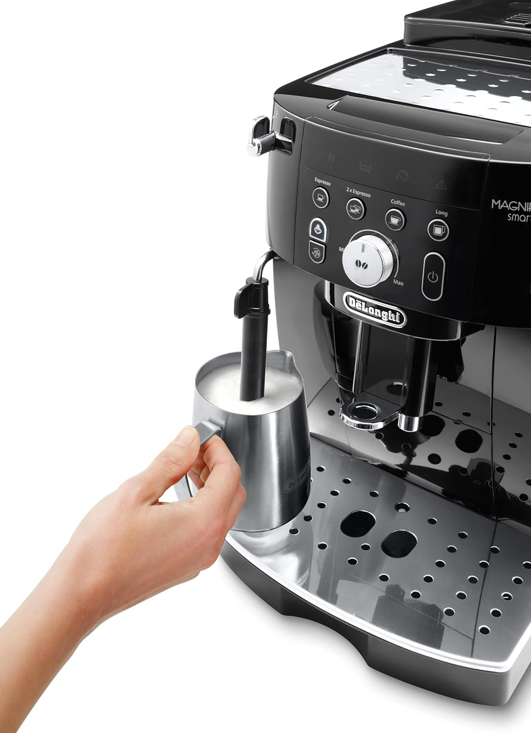 De'Longhi Magnifica S Smart ECAM 230.13.B W pełni automatyczny ekspres do kawy ze spieniaczem mleka do cappuccino, espresso, kawy i dużej kawy, przyciski bezpośredniego wyboru i pokrętło, funkcja 2 filiżanek, czarny