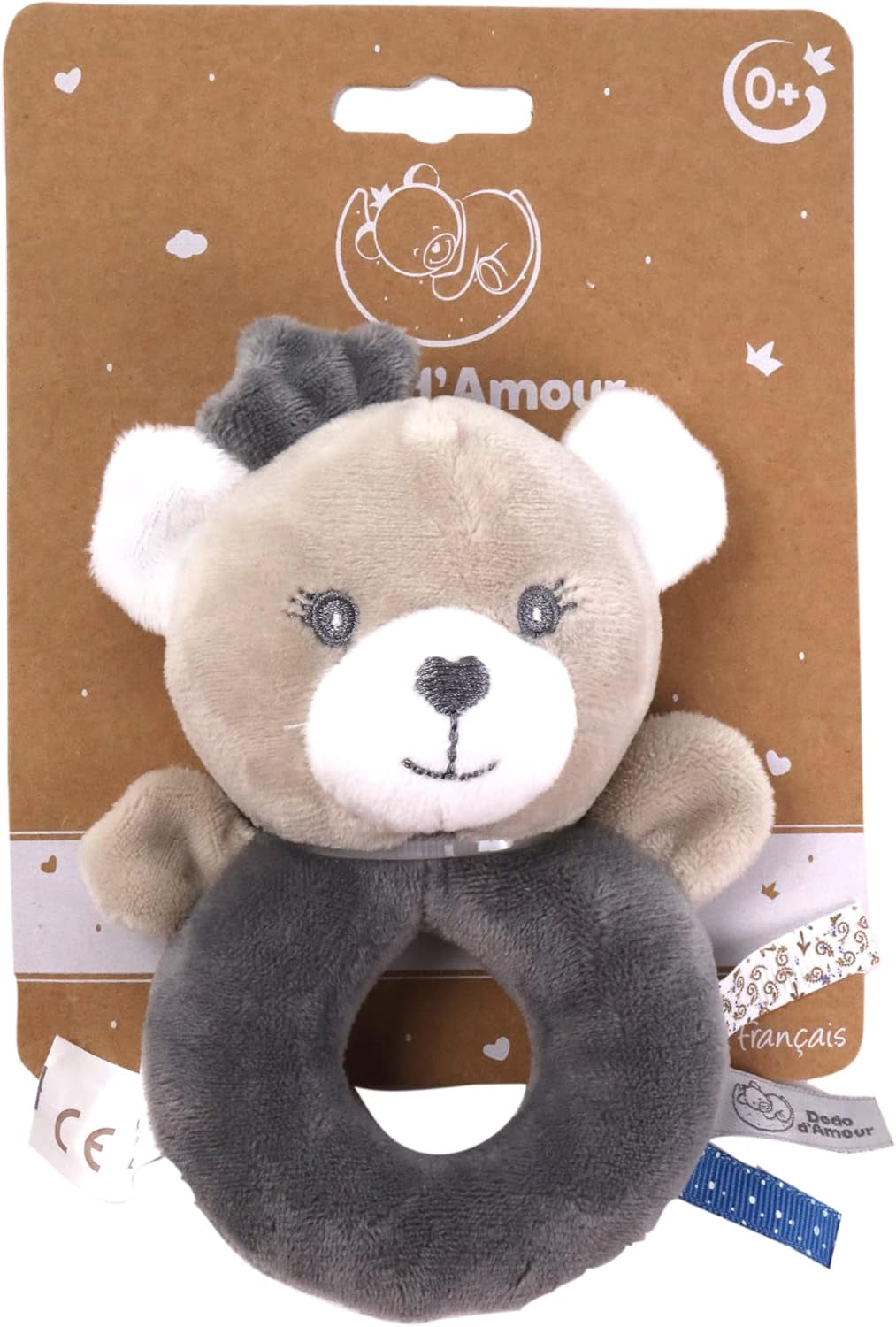 - Pluszowa zabawka z grzechotką - Miś - 012290 - Szary - Polar - Narodziny - Pluszowa zabawka - Dziecko - Uspokajający - Miękki - Można prać - 13 cm x 10 cm - Od 0 miesiąca Baby Toys Naty Shop