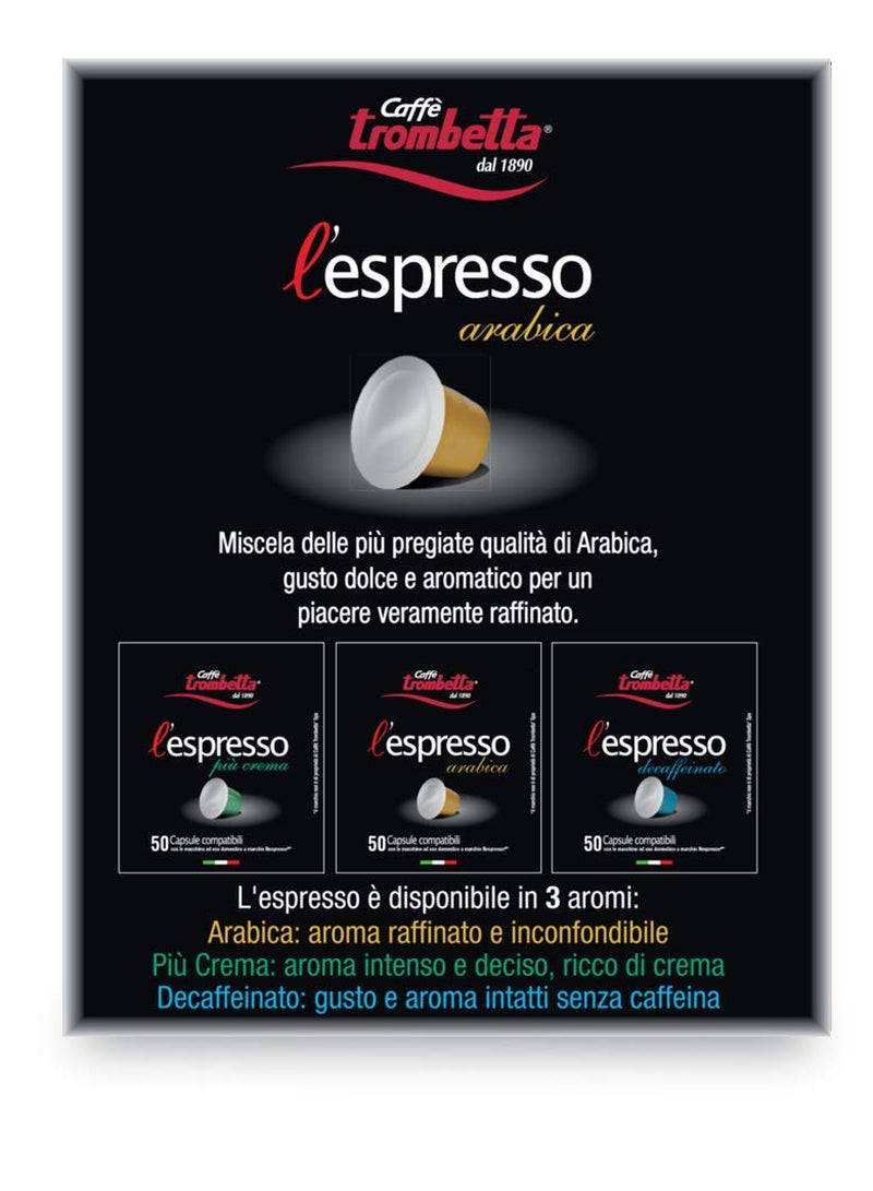 Caffè TROMBETTA L 'Espresso, Włochy Kaffee Nespresso kompatybilne Kapseln. Aus 100% Arabica mit einem vollmundigen und körperreichen - 50 Kapseln, 50 Stück (1 opakowanie)
