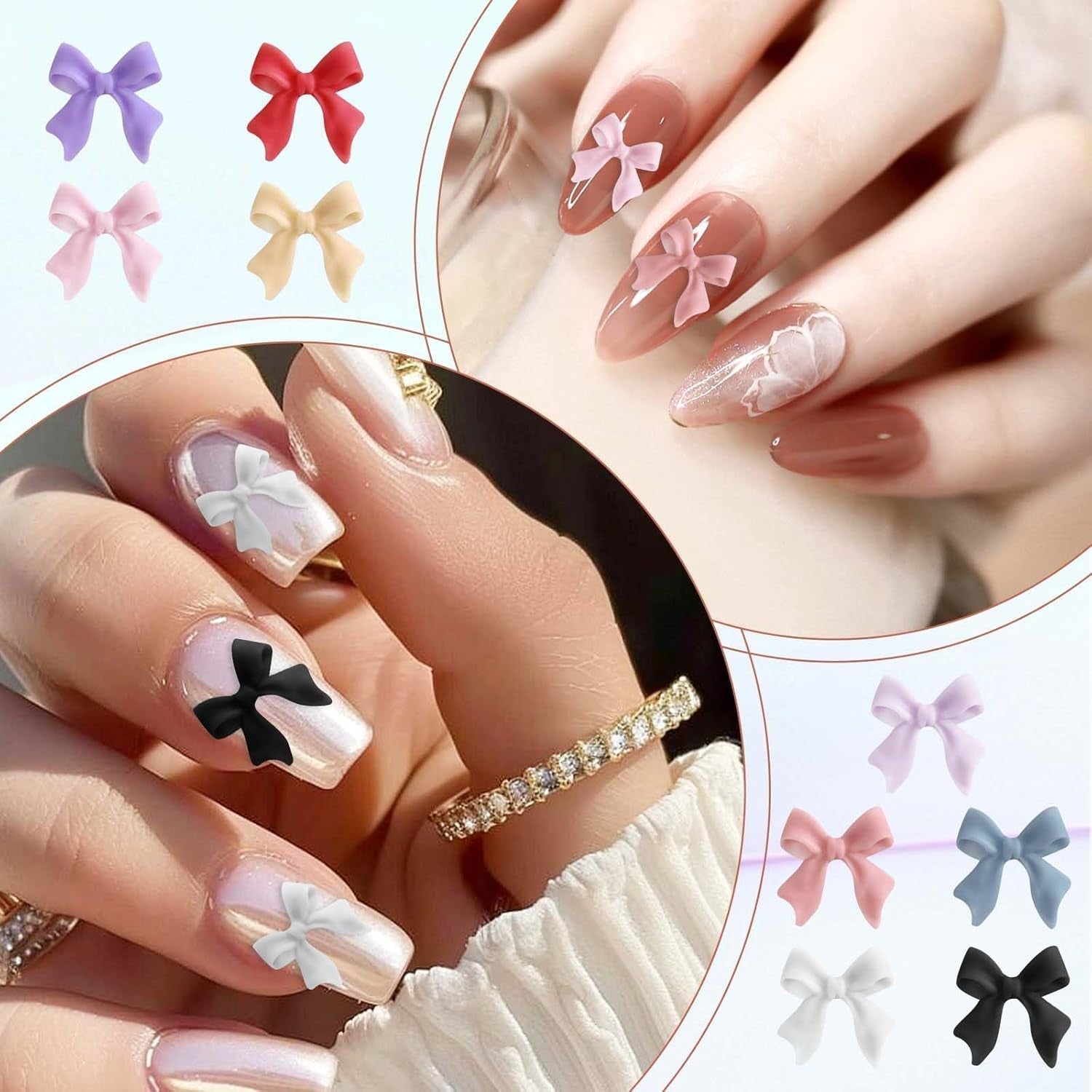 100 zestawów ozdób do paznokci Stück 3D Schleifen Nagelanhänger Nagelkunst Dekorationen Schleife Für Acrylnägel, Süße Kawaii-Schleifenanhänger, Hübsche Nagel-Schleifenanhänger-Dekoration