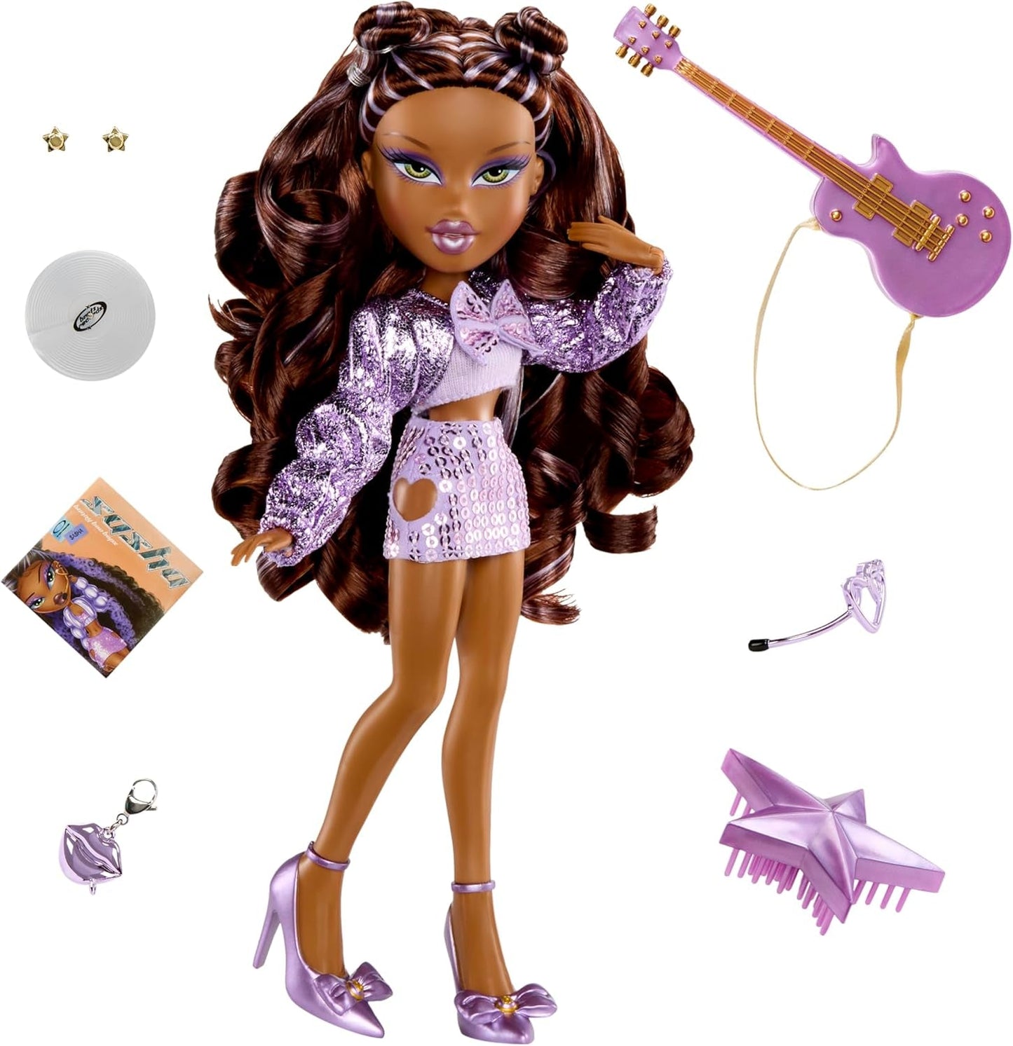BRATZ Pop Starz Sasha – modna lalka z kolekcjonerskim breloczkiem do kluczy, strojem i akcesoriami muzycznymi