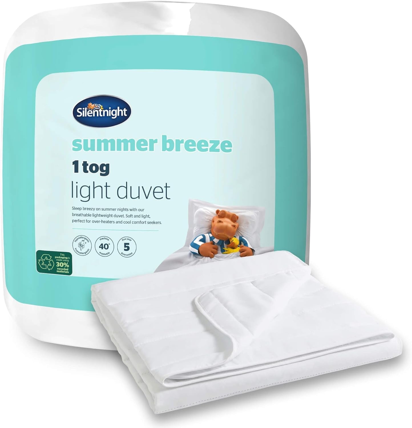 Pościel Silentnight Summer Breeze na łóżko pojedyncze, 2,5 tog, lekka letnia kołdra, idealna na ciepłe noce i gorące sypialnie, hipoalergiczna, można prać w pralce, łóżko pojedyncze, 200 x 135 cm Naty Shop kołdry i kołdry 1 tog, standardowe białe łóżko pojedyncze