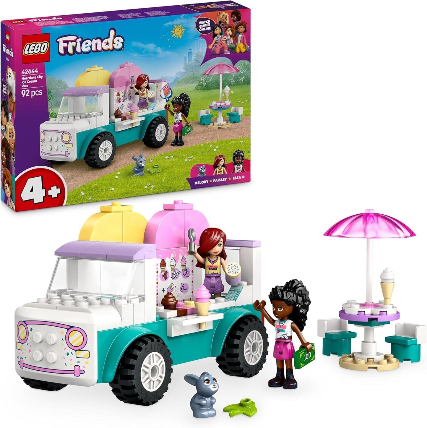 LEGO Friends Ciężarówka z lodami w Heartlake Zestaw do zabawy w udawanie 2 figurki i króliczek Zestaw do budowania 4-letnia zabawka dla dziewczynek Postać Minifigurka do budowania 42644 Zestawy do budowania Besuche den LEGO-Store Default Title