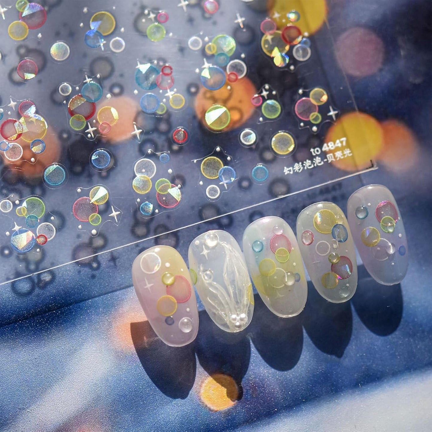 JMEOWIO 3D Nagelsticker Bunte Blasen Nail Art Naklejka Selbstklebend Nagelaufkleber 5D Stereoskopisch Dekoration Nageldesign Zubehör 1 Blatt