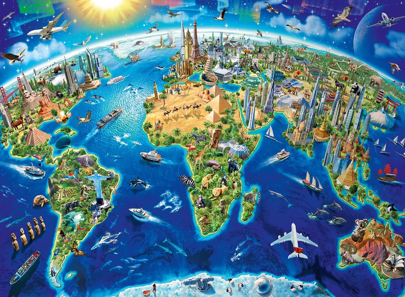 Puzzle dla dzieci Ravensburger - 12722 Wielki, szeroki świat - Puzzle z mapą świata dla dzieci od 8. roku życia, zawierające 200 elementów w formacie XXL Puzzle Naty Shop