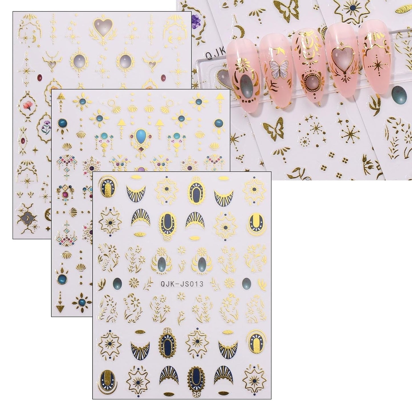 JMEOWIO Nagelsticker Herz Mond Stern 9 Blatt Nail Art Naklejka Selbstklebend Nagelaufkleber Bunt Dekoration Nageldesign Zubehör